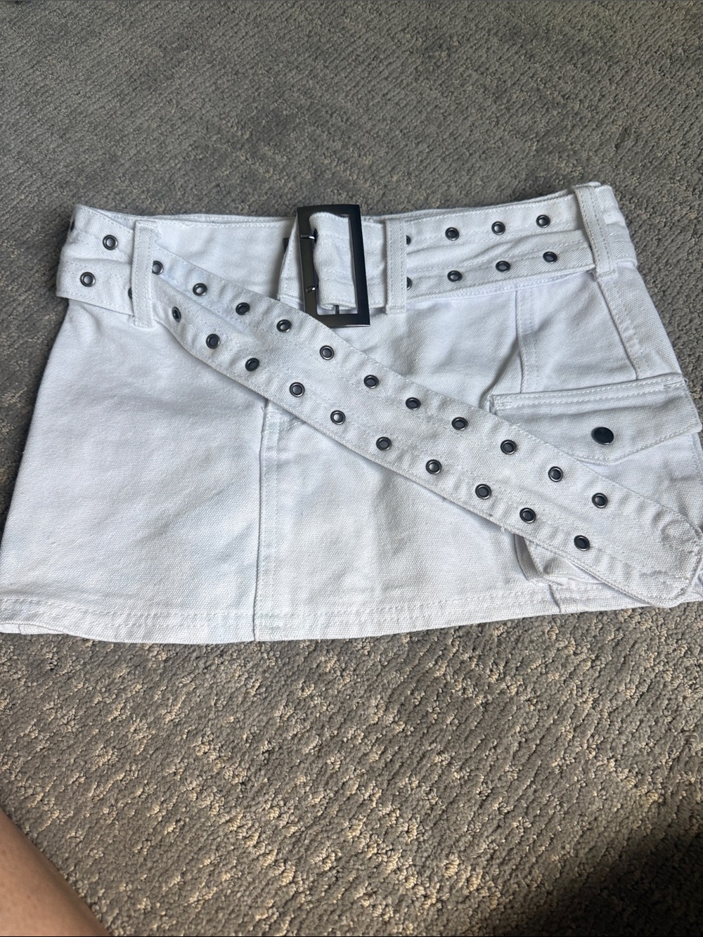 Princess Polly White Studded Mini Skirt with Belt Detail